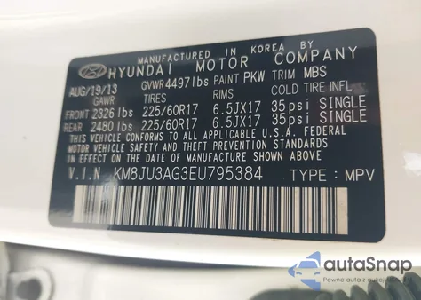 2014 Hyundai Tucson Se из США, поврежденный, VIN KM8JU3AG3EU795384